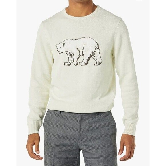 Goodthreads Mens Polar Bear Crewneck Cotton Sweater Cream Ivory Size Large - Picture 1 of 7
